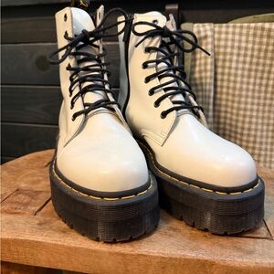 Dr. Martens White Platform Lace-Up Boots